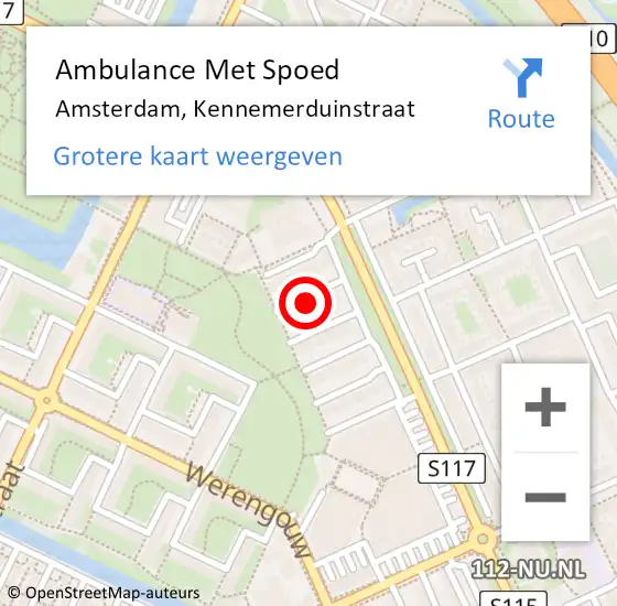 Locatie op kaart van de 112 melding: Ambulance Met Spoed Naar Amsterdam, Kennemerduinstraat op 11 december 2023 13:26