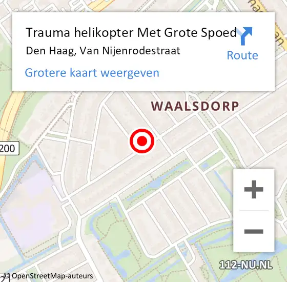 Locatie op kaart van de 112 melding: Trauma helikopter Met Grote Spoed Naar Den Haag, Van Nijenrodestraat op 11 december 2023 13:29