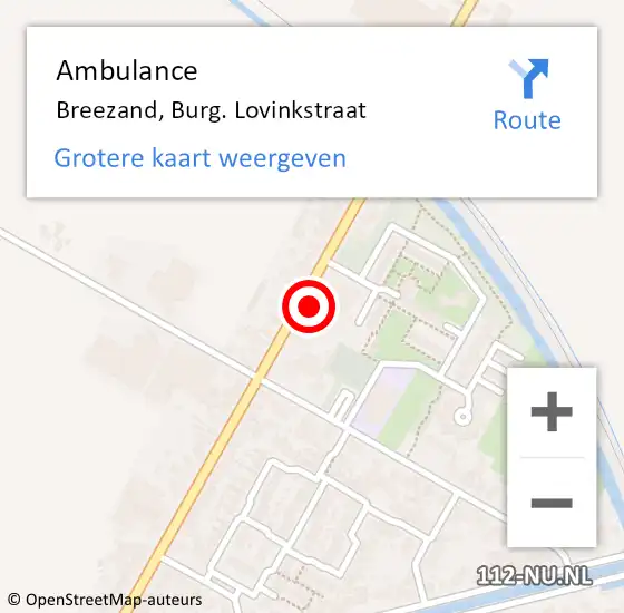 Locatie op kaart van de 112 melding: Ambulance Breezand, Burg. Lovinkstraat op 11 december 2023 13:33