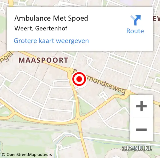 Locatie op kaart van de 112 melding: Ambulance Met Spoed Naar Weert, Geertenhof op 11 december 2023 14:09