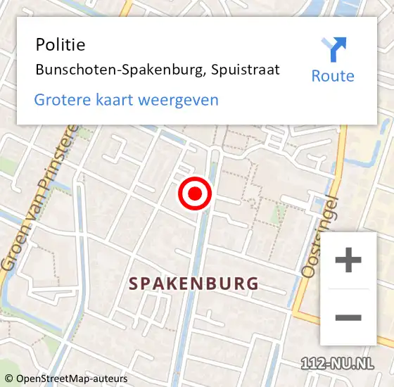 Locatie op kaart van de 112 melding: Politie Bunschoten-Spakenburg, Spuistraat op 11 december 2023 14:15