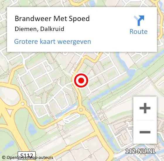 Locatie op kaart van de 112 melding: Brandweer Met Spoed Naar Diemen, Dalkruid op 11 december 2023 14:57