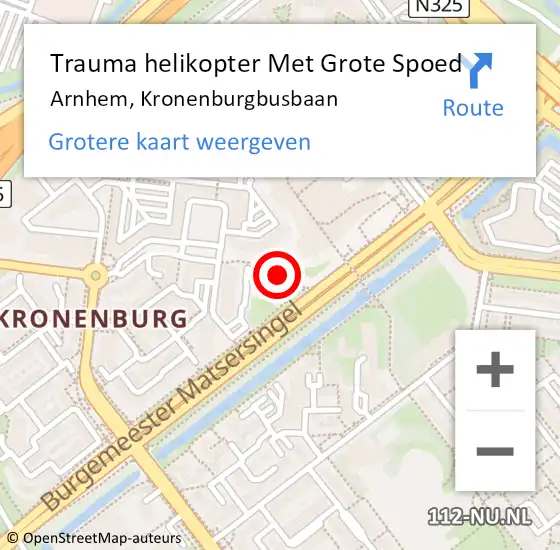 Locatie op kaart van de 112 melding: Trauma helikopter Met Grote Spoed Naar Arnhem, Kronenburgbusbaan op 11 december 2023 15:10