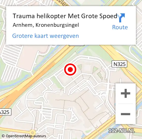 Locatie op kaart van de 112 melding: Trauma helikopter Met Grote Spoed Naar Arnhem, Kronenburgsingel op 11 december 2023 15:13