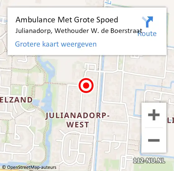 Locatie op kaart van de 112 melding: Ambulance Met Grote Spoed Naar Julianadorp, Wethouder W. de Boerstraat op 11 december 2023 15:31