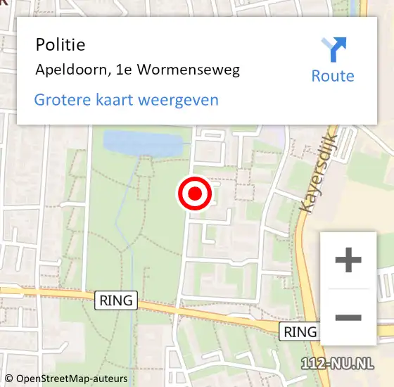 Locatie op kaart van de 112 melding: Politie Apeldoorn, 1e Wormenseweg op 11 december 2023 15:35