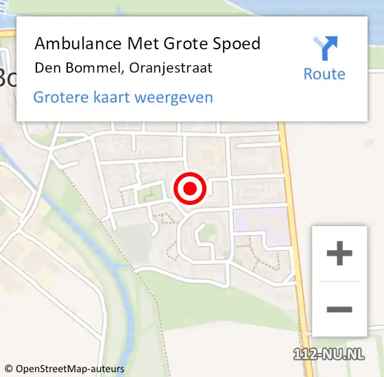 Locatie op kaart van de 112 melding: Ambulance Met Grote Spoed Naar Den Bommel, Oranjestraat op 11 december 2023 15:38