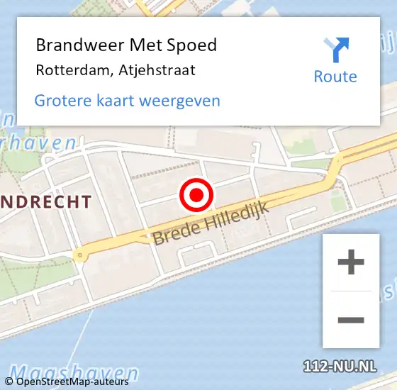 Locatie op kaart van de 112 melding: Brandweer Met Spoed Naar Rotterdam, Atjehstraat op 11 december 2023 15:57