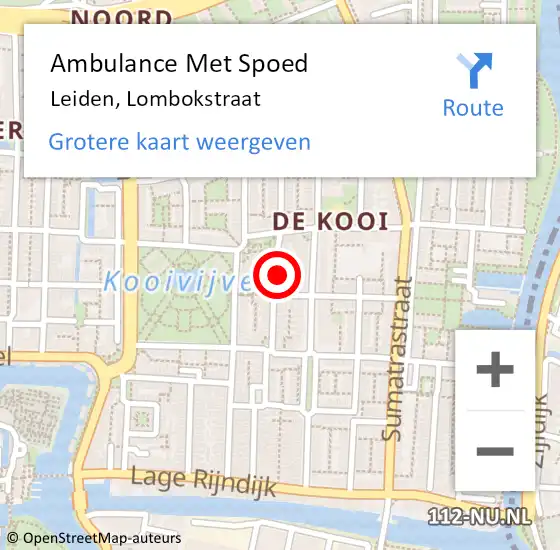 Locatie op kaart van de 112 melding: Ambulance Met Spoed Naar Leiden, Lombokstraat op 11 december 2023 16:15