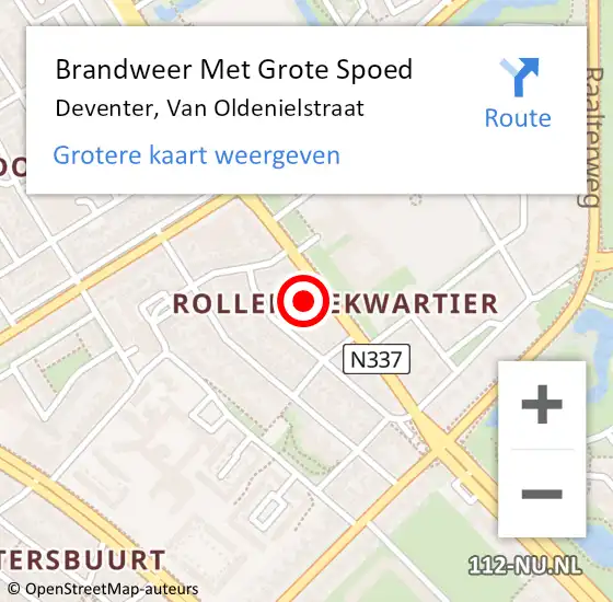 Locatie op kaart van de 112 melding: Brandweer Met Grote Spoed Naar Deventer, Van Oldenielstraat op 11 december 2023 16:25