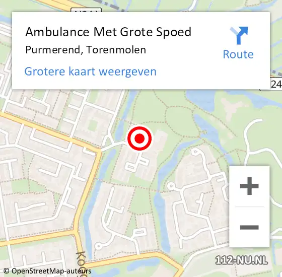 Locatie op kaart van de 112 melding: Ambulance Met Grote Spoed Naar Purmerend, Torenmolen op 11 december 2023 16:33