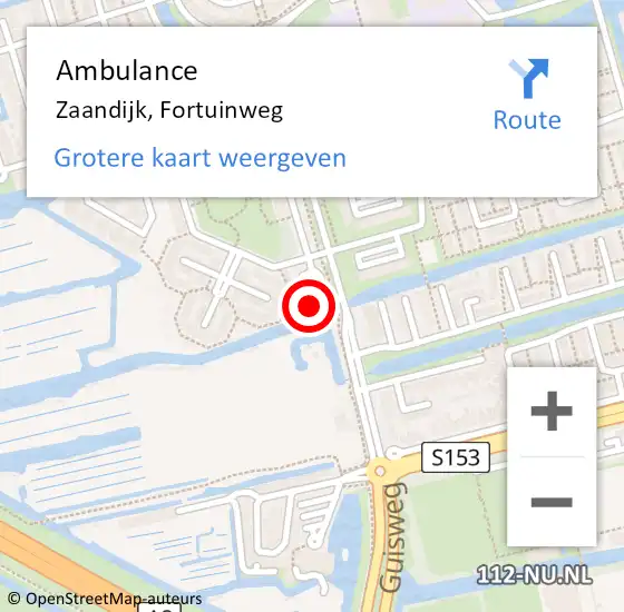 Locatie op kaart van de 112 melding: Ambulance Zaandijk, Fortuinweg op 11 december 2023 16:48