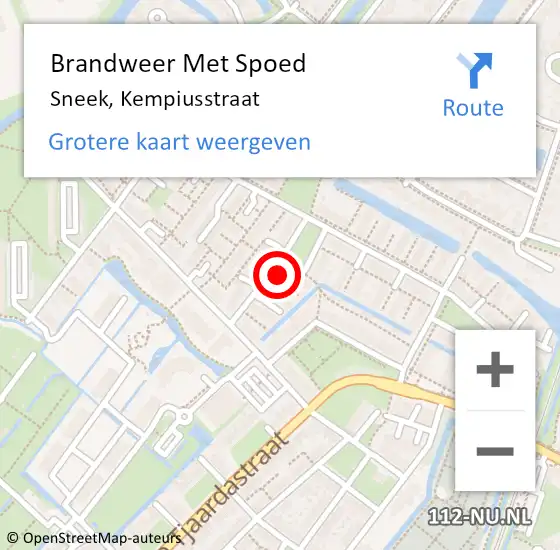 Locatie op kaart van de 112 melding: Brandweer Met Spoed Naar Sneek, Kempiusstraat op 11 december 2023 17:18