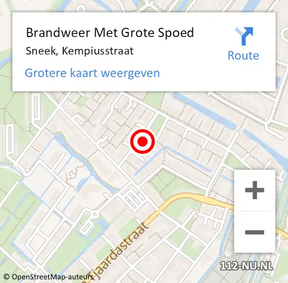 Locatie op kaart van de 112 melding: Brandweer Met Grote Spoed Naar Sneek, Kempiusstraat op 11 december 2023 17:19