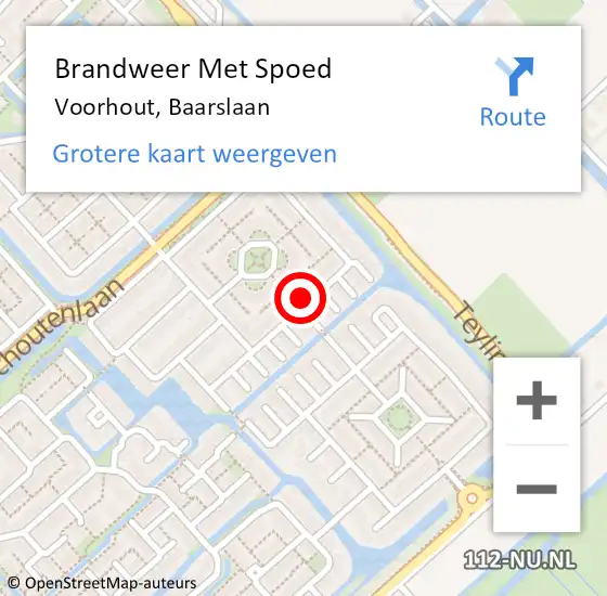 Locatie op kaart van de 112 melding: Brandweer Met Spoed Naar Voorhout, Baarslaan op 11 december 2023 17:20