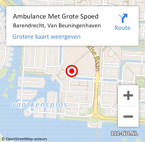Locatie op kaart van de 112 melding: Ambulance Met Grote Spoed Naar Barendrecht, Van Beuningenhaven op 11 december 2023 17:47