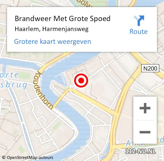 Locatie op kaart van de 112 melding: Brandweer Met Grote Spoed Naar Haarlem, Harmenjansweg op 11 december 2023 17:53