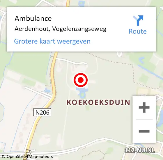 Locatie op kaart van de 112 melding: Ambulance Aerdenhout, Vogelenzangseweg op 11 december 2023 18:17