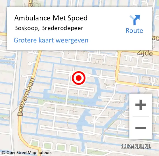 Locatie op kaart van de 112 melding: Ambulance Met Spoed Naar Boskoop, Brederodepeer op 11 december 2023 18:19