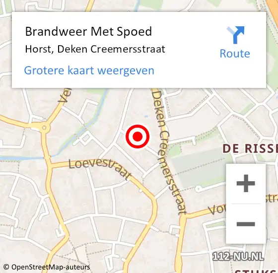 Locatie op kaart van de 112 melding: Brandweer Met Spoed Naar Horst, Deken Creemersstraat op 11 december 2023 19:03