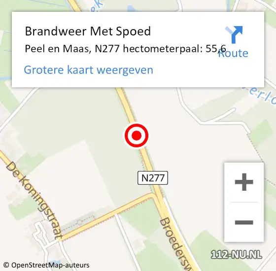 Locatie op kaart van de 112 melding: Brandweer Met Spoed Naar Peel en Maas, N277 hectometerpaal: 55,6 op 11 december 2023 19:05