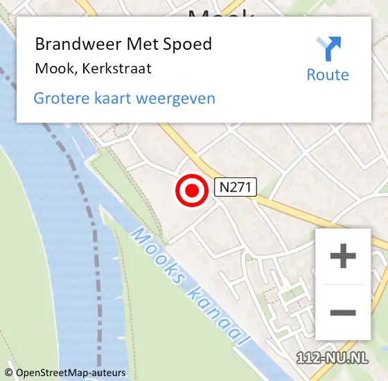 Locatie op kaart van de 112 melding: Brandweer Met Spoed Naar Mook, Kerkstraat op 11 december 2023 19:06
