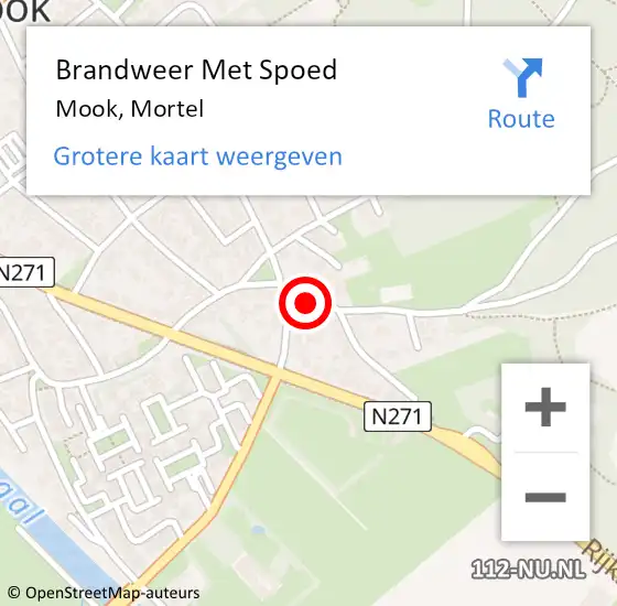 Locatie op kaart van de 112 melding: Brandweer Met Spoed Naar Mook, Mortel op 11 december 2023 19:10