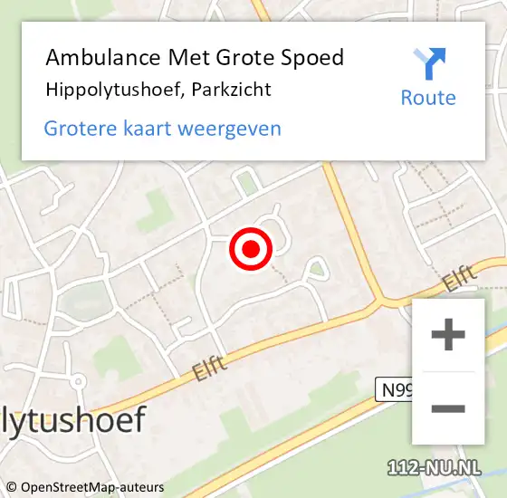 Locatie op kaart van de 112 melding: Ambulance Met Grote Spoed Naar Hippolytushoef, Parkzicht op 11 december 2023 19:12