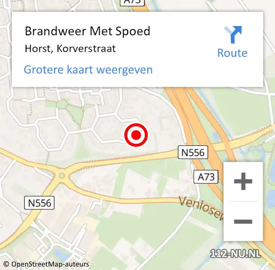 Locatie op kaart van de 112 melding: Brandweer Met Spoed Naar Horst, Korverstraat op 11 december 2023 19:14