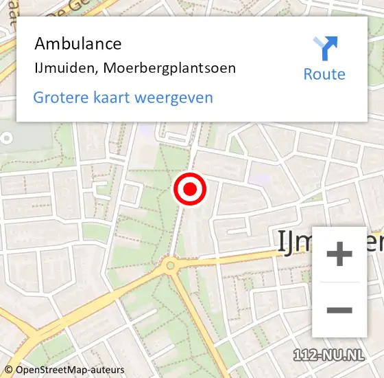 Locatie op kaart van de 112 melding: Ambulance IJmuiden, Moerbergplantsoen op 11 december 2023 19:15