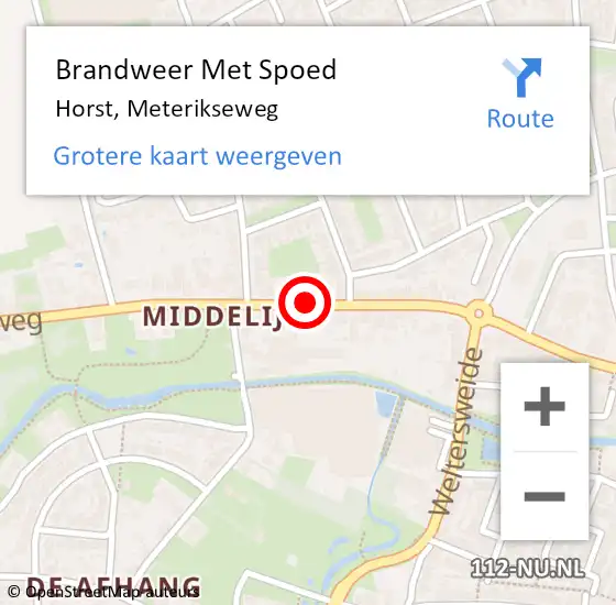 Locatie op kaart van de 112 melding: Brandweer Met Spoed Naar Horst, Meterikseweg op 11 december 2023 19:15
