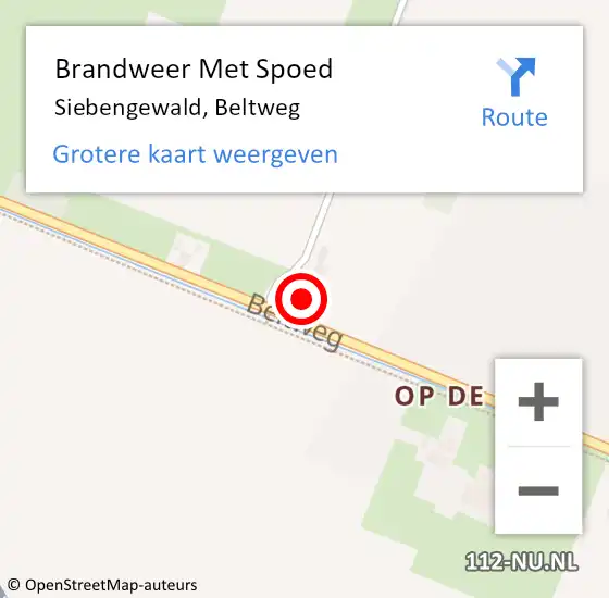 Locatie op kaart van de 112 melding: Brandweer Met Spoed Naar Siebengewald, Beltweg op 11 december 2023 19:17