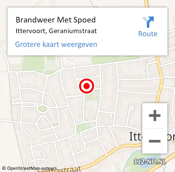 Locatie op kaart van de 112 melding: Brandweer Met Spoed Naar Ittervoort, Geraniumstraat op 11 december 2023 19:20