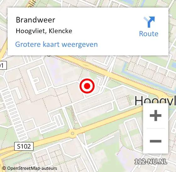 Locatie op kaart van de 112 melding: Brandweer Hoogvliet, Klencke op 11 december 2023 19:20