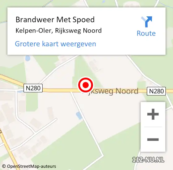 Locatie op kaart van de 112 melding: Brandweer Met Spoed Naar Kelpen-Oler, Rijksweg Noord op 11 december 2023 19:22