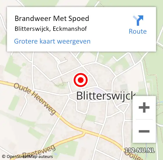 Locatie op kaart van de 112 melding: Brandweer Met Spoed Naar Blitterswijck, Eckmanshof op 11 december 2023 19:26