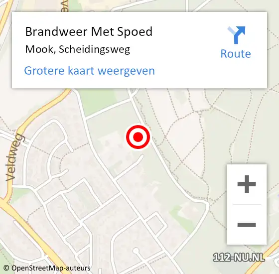 Locatie op kaart van de 112 melding: Brandweer Met Spoed Naar Mook, Scheidingsweg op 11 december 2023 19:28