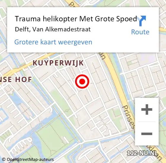 Locatie op kaart van de 112 melding: Trauma helikopter Met Grote Spoed Naar Delft, Van Alkemadestraat op 11 december 2023 19:36