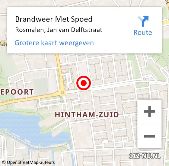 Locatie op kaart van de 112 melding: Brandweer Met Spoed Naar Rosmalen, Jan van Delftstraat op 11 december 2023 19:42