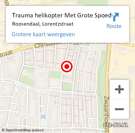 Locatie op kaart van de 112 melding: Trauma helikopter Met Grote Spoed Naar Roosendaal, Lorentzstraat op 11 december 2023 20:13