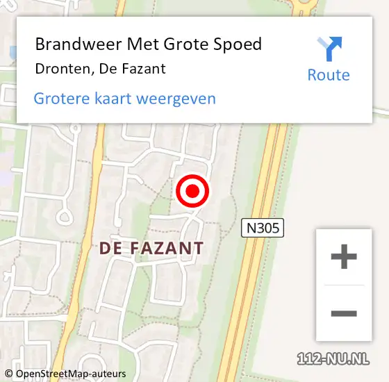 Locatie op kaart van de 112 melding: Brandweer Met Grote Spoed Naar Dronten, De Fazant op 11 december 2023 20:48