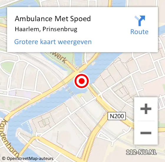 Locatie op kaart van de 112 melding: Ambulance Met Spoed Naar Haarlem, Prinsenbrug op 11 december 2023 20:59