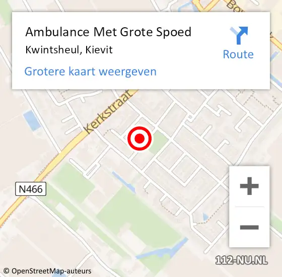 Locatie op kaart van de 112 melding: Ambulance Met Grote Spoed Naar Kwintsheul, Kievit op 11 december 2023 21:31