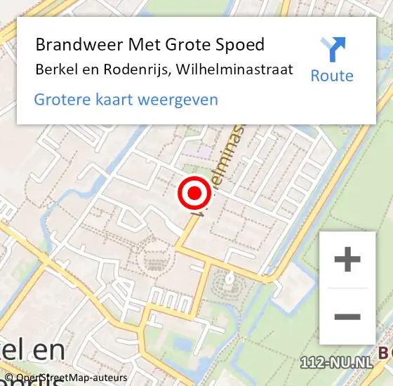 Locatie op kaart van de 112 melding: Brandweer Met Grote Spoed Naar Berkel en Rodenrijs, Wilhelminastraat op 11 december 2023 21:38