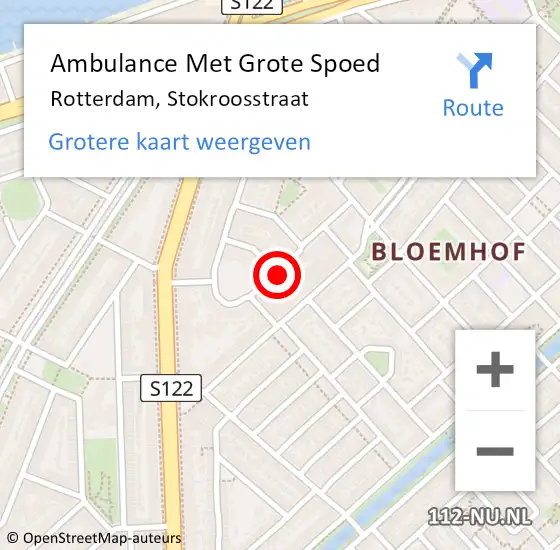 Locatie op kaart van de 112 melding: Ambulance Met Grote Spoed Naar Rotterdam, Stokroosstraat op 11 december 2023 21:46