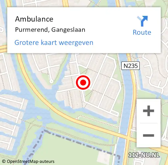 Locatie op kaart van de 112 melding: Ambulance Purmerend, Gangeslaan op 11 december 2023 22:33