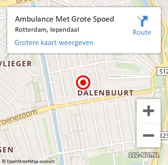 Locatie op kaart van de 112 melding: Ambulance Met Grote Spoed Naar Rotterdam, Iependaal op 11 december 2023 22:44