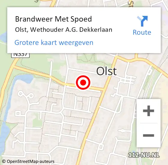 Locatie op kaart van de 112 melding: Brandweer Met Spoed Naar Olst, Wethouder A.G. Dekkerlaan op 11 december 2023 23:06