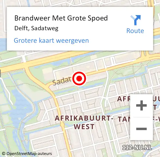 Locatie op kaart van de 112 melding: Brandweer Met Grote Spoed Naar Delft, Sadatweg op 12 december 2023 00:04