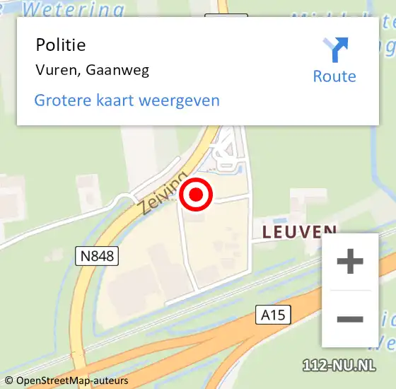 Locatie op kaart van de 112 melding: Politie Vuren, Gaanweg op 12 december 2023 00:08